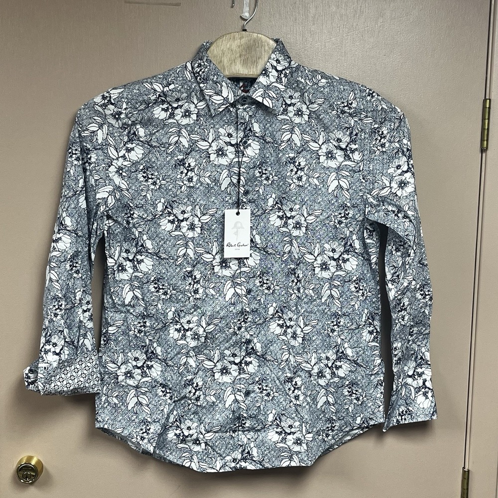 Robert Graham Houser Blue Flower Print Shirt‎ Size Large MSRP $198